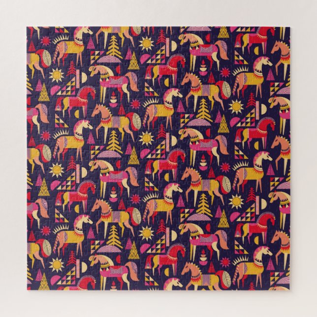 Scandinavian Horses: Decorative Seamless Design Jigsaw Puzzle (Vertical)