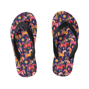 Scandinavian Horses: Decorative Seamless Design Kid's Flip Flops