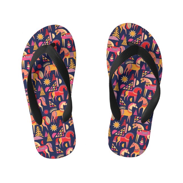 Scandinavian Horses: Decorative Seamless Design Kid's Flip Flops (Footbed)