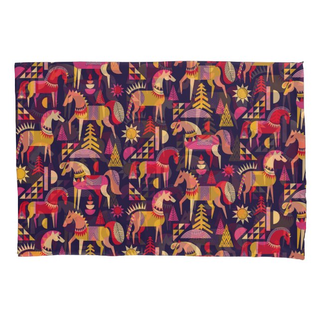 Scandinavian Horses: Decorative Seamless Design Pillowcase (Front)