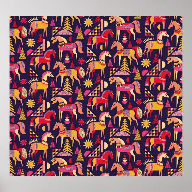 Scandinavian Horses: Decorative Seamless Design Poster (Front)