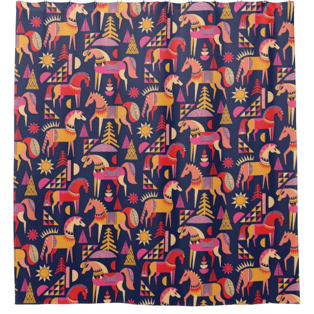 Scandinavian Horses: Decorative Seamless Design Shower Curtain (Front)