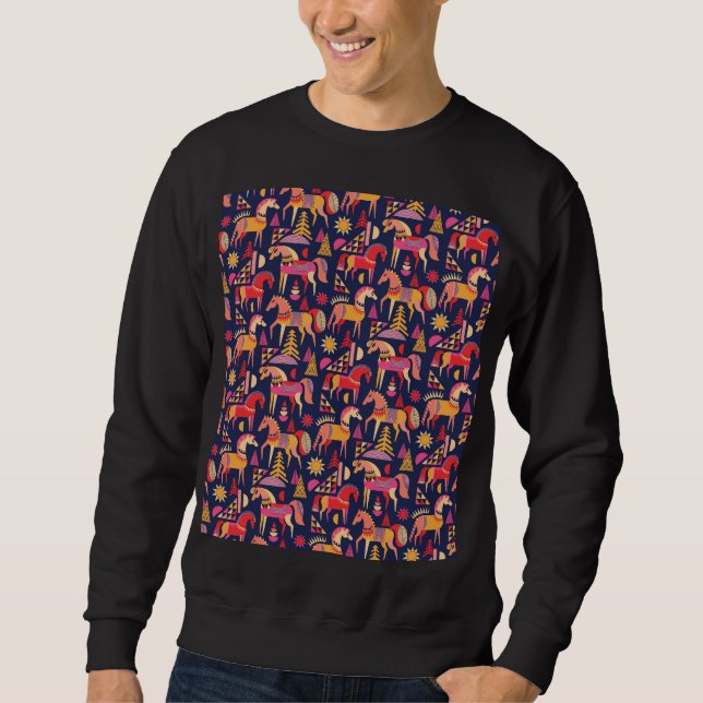 Scandinavian Horses: Decorative Seamless Design Sweatshirt (Front)