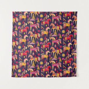 Scandinavian Horses: Decorative Seamless Design Tapestry