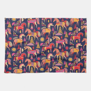 Scandinavian Horses: Decorative Seamless Design Tea Towel