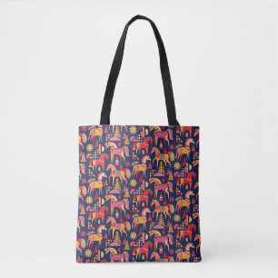 Scandinavian Horses: Decorative Seamless Design Tote Bag