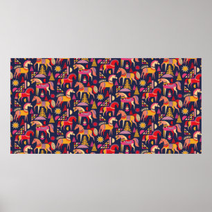 Scandinavian horses pattern seamless design. Decor