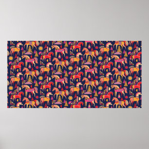 Scandinavian horses pattern seamless design. Decor