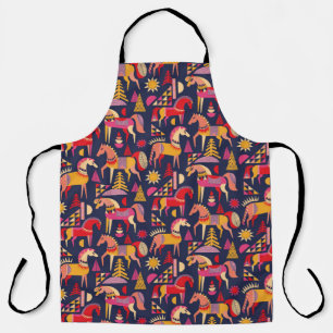 Scandinavian horses pattern seamless design. Decor Apron