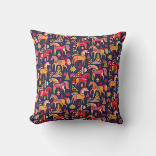 Scandinavian horses pattern seamless design. Decor Cushion