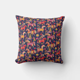Scandinavian horses pattern seamless design. Decor Cushion