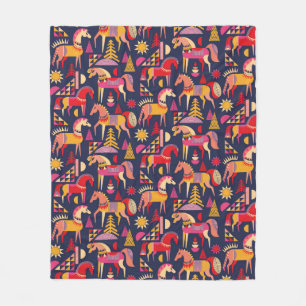 Scandinavian horses pattern seamless design. Decor Fleece Blanket