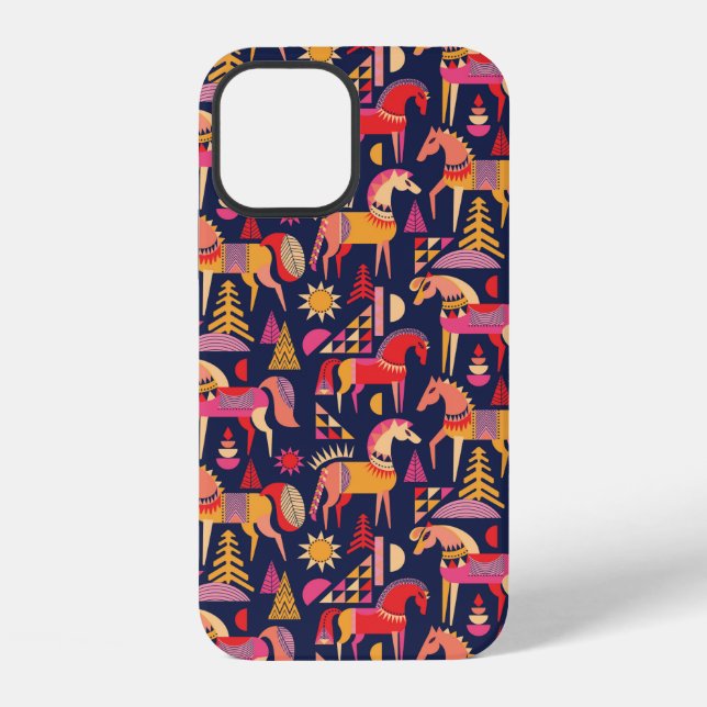 Scandinavian horses pattern seamless design. Decor iPhone Case (Back)