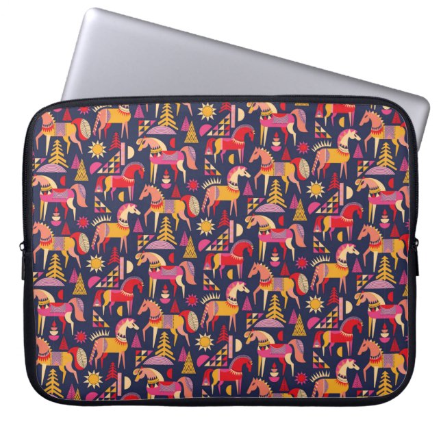 Scandinavian horses pattern seamless design. Decor Laptop Sleeve (Front)