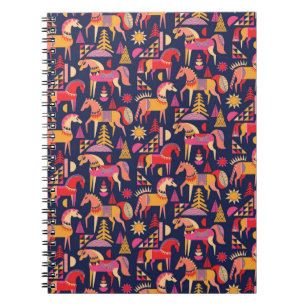 Scandinavian horses pattern seamless design. Decor Notebook