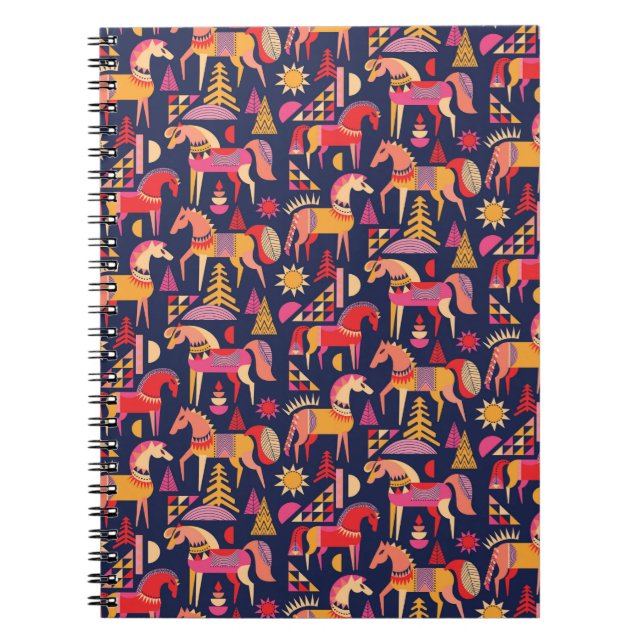 Scandinavian horses pattern seamless design. Decor Notebook (Front)