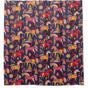 Scandinavian horses pattern seamless design. Decor Shower Curtain