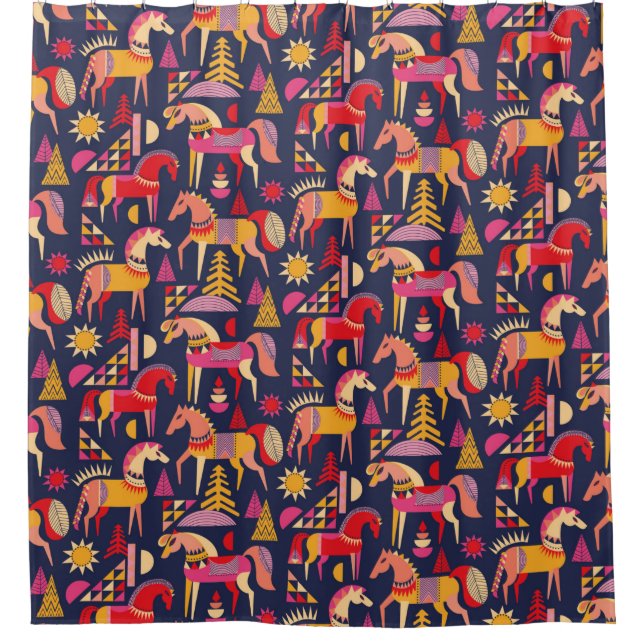 Scandinavian horses pattern seamless design. Decor Shower Curtain (Front)