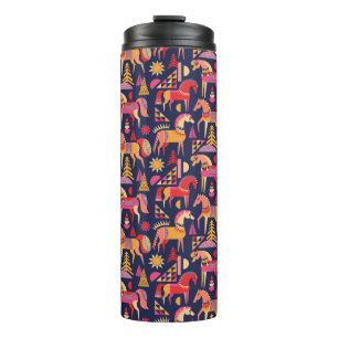 Scandinavian horses pattern seamless design. Decor Thermal Tumbler