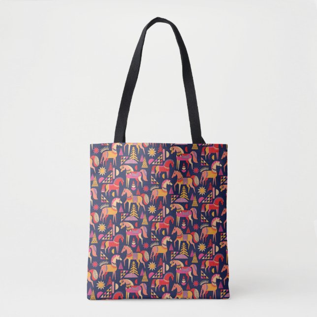 Scandinavian horses pattern seamless design. Decor Tote Bag (Front)