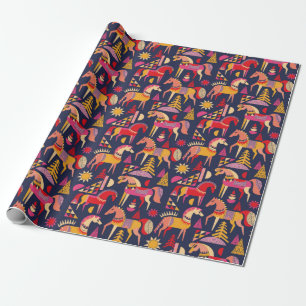 Scandinavian horses pattern seamless design. Decor Wrapping Paper