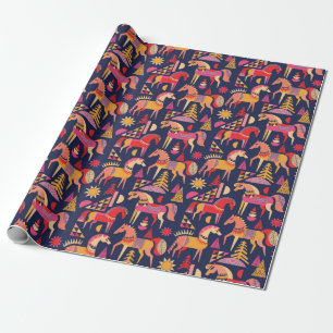 Scandinavian horses pattern seamless design. Decor Wrapping Paper