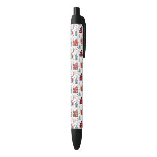 Scandinavian House Folk Art Pattern Black Ink Pen