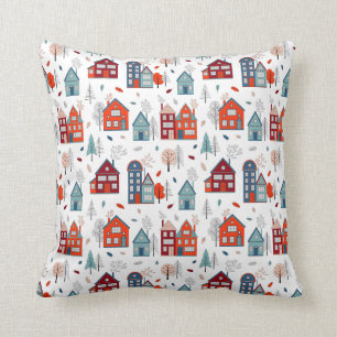 Scandinavian House Folk Art Pattern Cushion