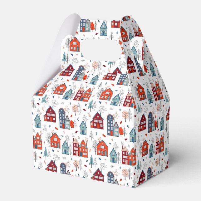 Scandinavian House Folk Art Pattern Favour Box (Front Side)
