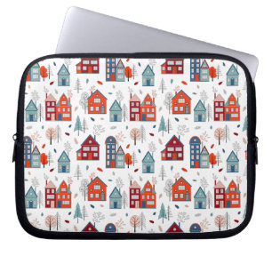 Scandinavian House Folk Art Pattern Laptop Sleeve