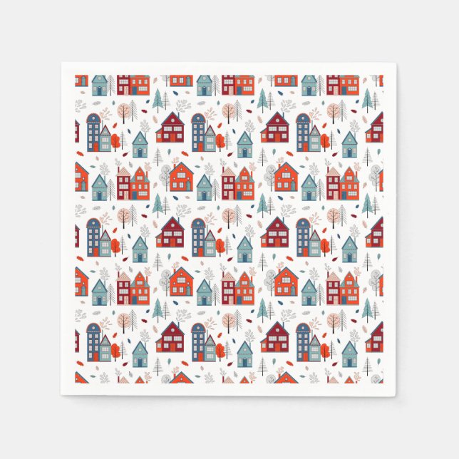 Scandinavian House Folk Art Pattern Napkin (Front)