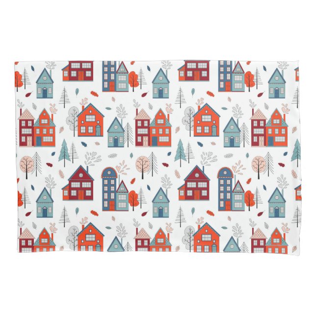 Scandinavian House Folk Art Pattern Pillowcase (Front-Left)