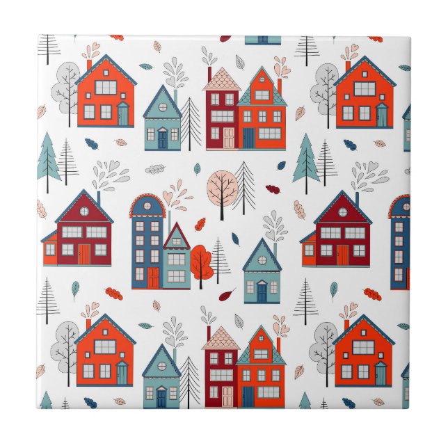 Scandinavian House Folk Art Pattern Tile (Front)