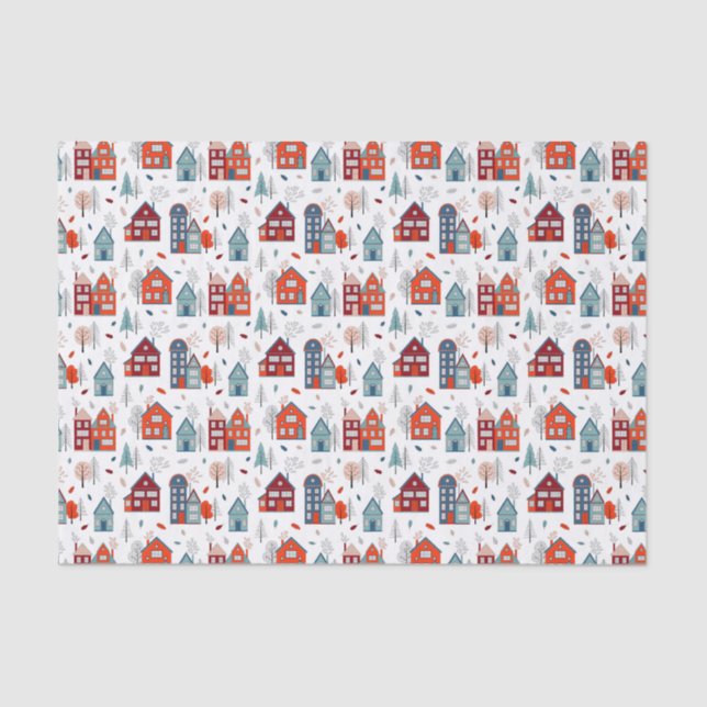 Scandinavian House Folk Art Pattern Tissue Paper (Front)