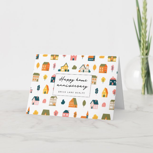 Scandinavian House Pattern Home Anniversary Card (Front)