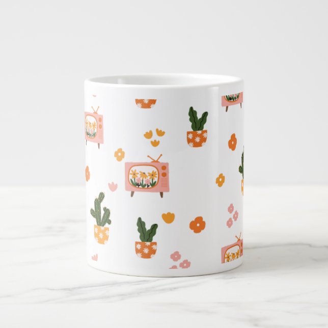 Scandinavian House TV Seamless Pattern Large Coffee Mug (Front)