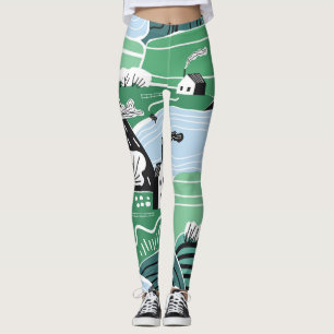 Scandinavian houses, trees, mountains illustration leggings