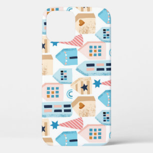 Scandinavian houses, winter mood pattern. iPhone 12 case