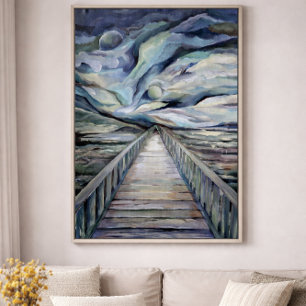 Scandinavian Idyllic Cold Winter Night  Full Moon  Poster