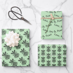 Scandinavian-inspired Folk Art Fairy on Celadon  Wrapping Paper Sheet