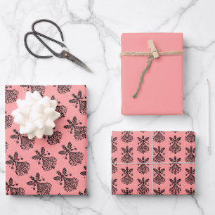 Scandinavian-inspired Folk Art Fairy on Crimson Wrapping Paper Sheet