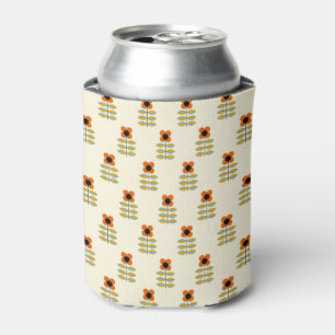 Scandinavian Inspired Orange Floral Pattern Can Cooler