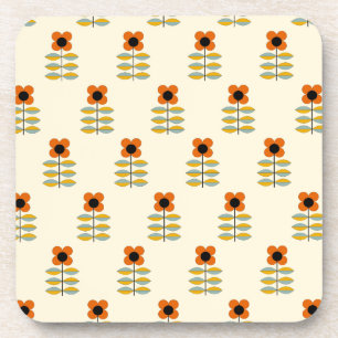 Scandinavian Inspired Orange Floral Pattern Coaster