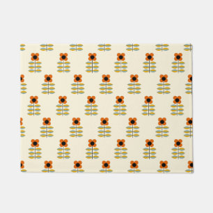 Scandinavian Inspired Orange Floral Pattern Doormat
