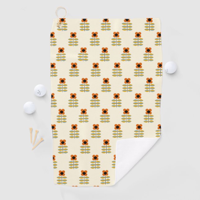 Scandinavian Inspired Orange Floral Pattern Golf Towel (InSitu)