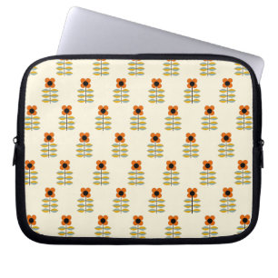 Scandinavian Inspired Orange Floral Pattern Laptop Sleeve