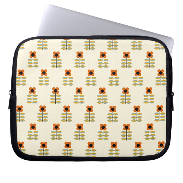 Scandinavian Inspired Orange Floral Pattern Laptop Sleeve (Front)