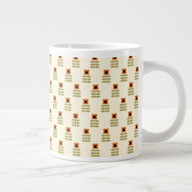 Scandinavian Inspired Orange Floral Pattern Large Coffee Mug (Right)