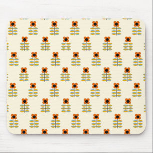 Scandinavian Inspired Orange Floral Pattern Mouse Mat