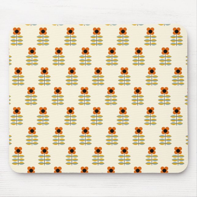 Scandinavian Inspired Orange Floral Pattern Mouse Mat (Front)